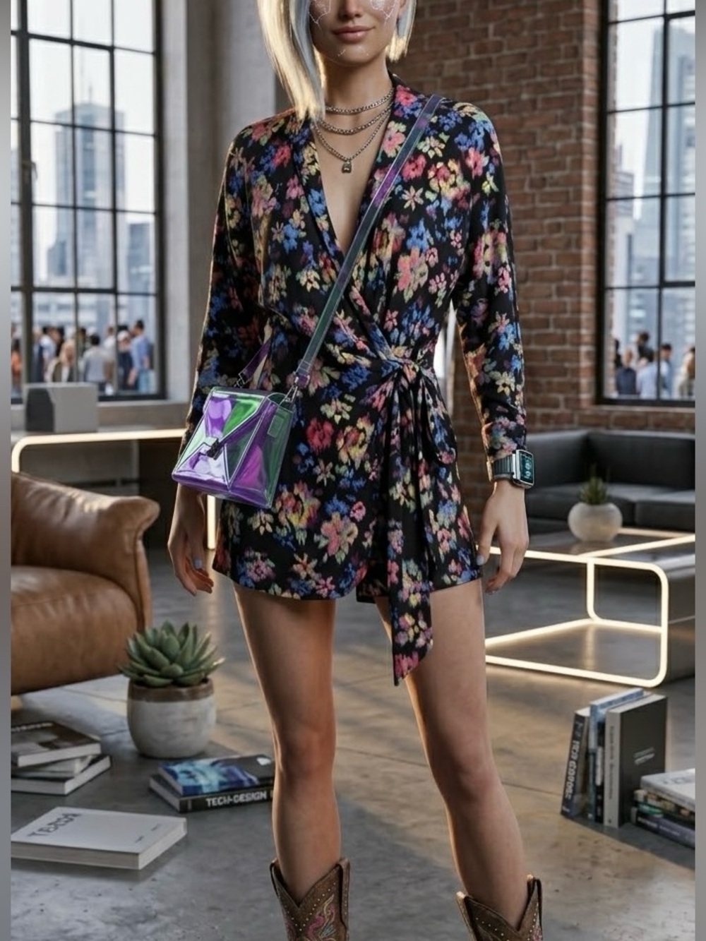 Zara TRF Floral Collared Wrap Romper Skort Jumpsuit
